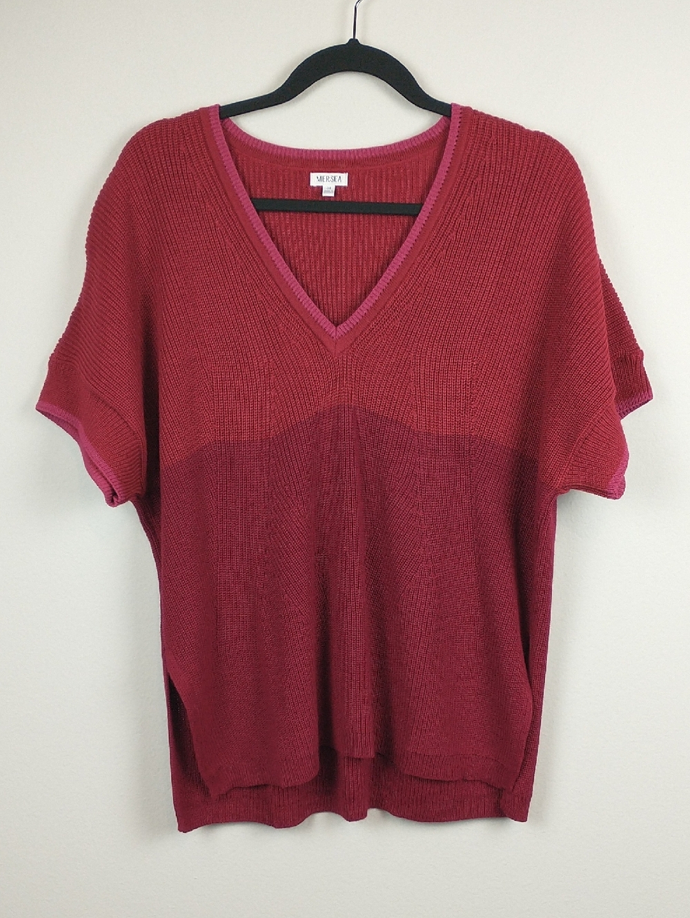 Mersea Sweater Womens One Size OS Red Colorblock V Neck Oversized Knit